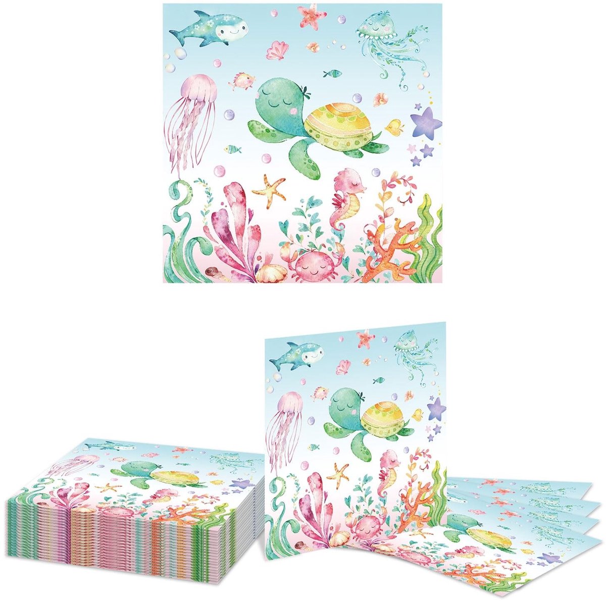 Dailygoods- Papieren Servetten 20 Stuks - Zee-Thema Ontwerp - Zachte/Dikke Servetten - 33x33 cm Uitgevouwen - Perfect voor Zomerfeesten - Onder de Zee Decoratie