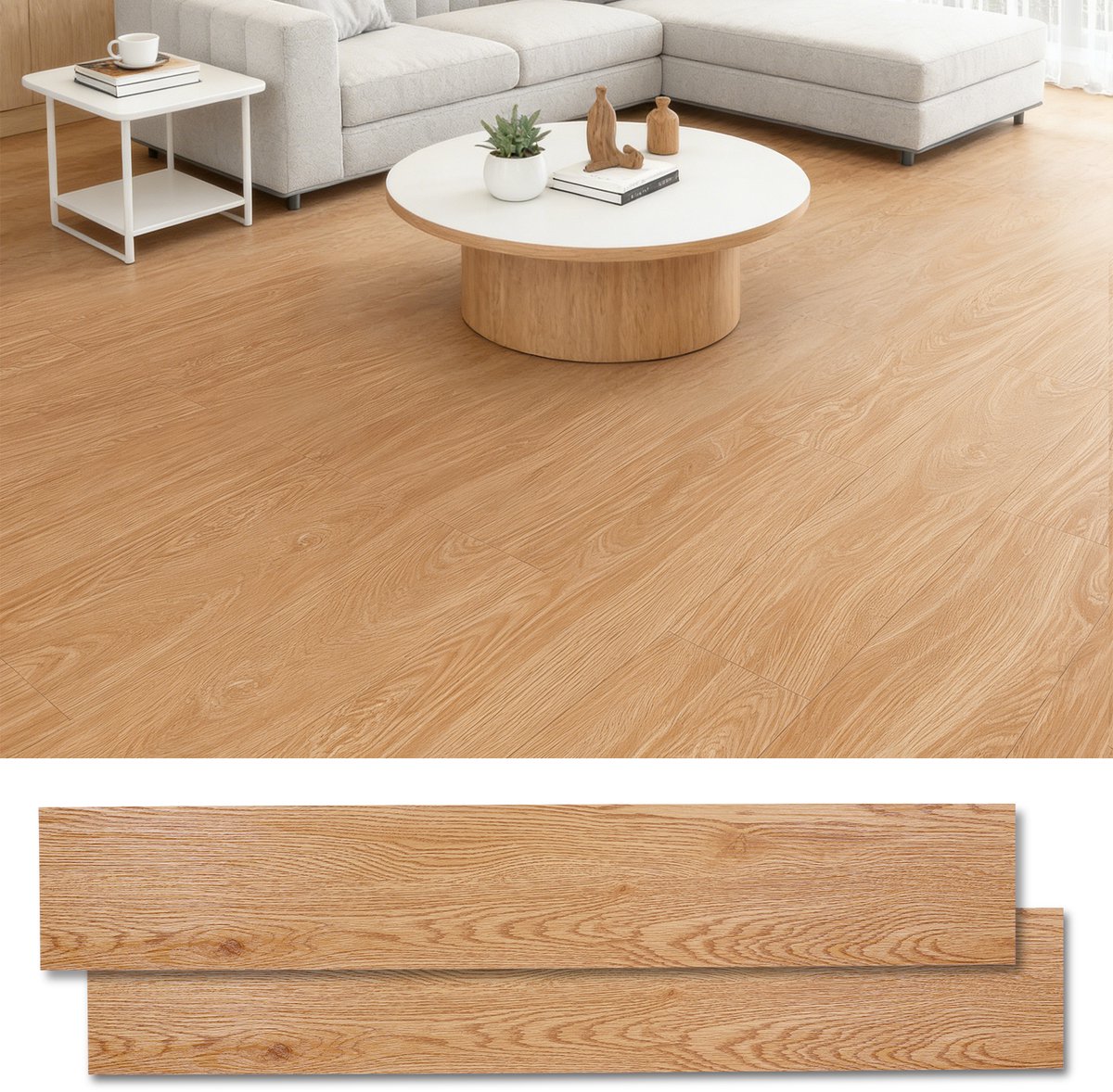 Lemonmax Zelfklevende PVC vloer - vinyl vloertegels houtlook waterdicht - voor keuken woonkamer en hal - 5 m² 36 stuks 2 mm - Lichtbruine houtnerf