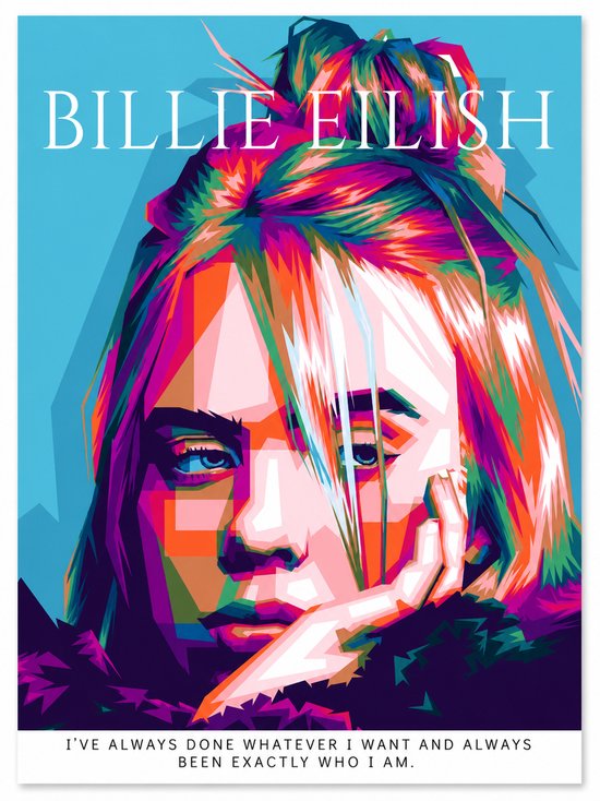 Poster Billie Eilish - Happier Than Ever - Mastered - 60x42cm - Kunst - Graphic - Pop - Zangeres - Electropop - Topcadeau - Geschikt om in te lijsten