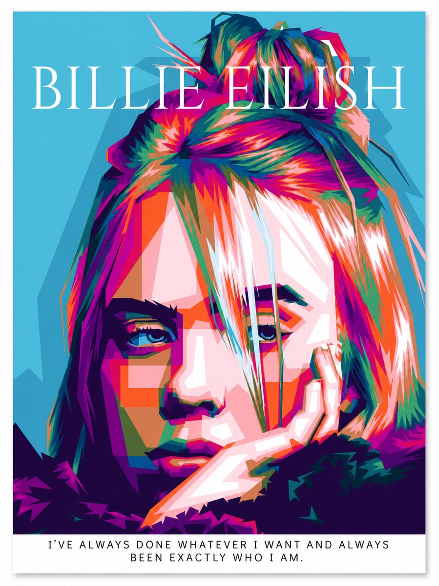 Poster Billie Eilish - Happier Than Ever - Mastered - 60x42cm - Kunst - Graphic - Pop - Zangeres - Electropop - Topcadeau - Geschikt om in te lijsten