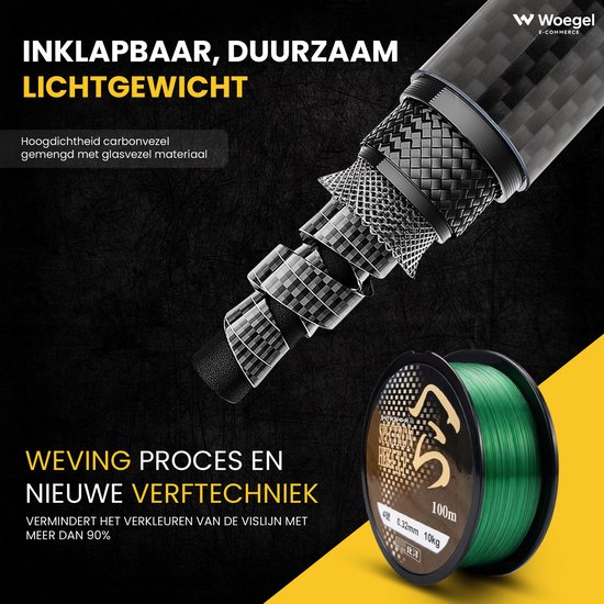 woegel hengelset - complete visset - vishengel + accessoires - werpmolen 50 meter - hengel van 2,1meter inschuifbaar - carbon-goud van Merkloos — afbeelding 4