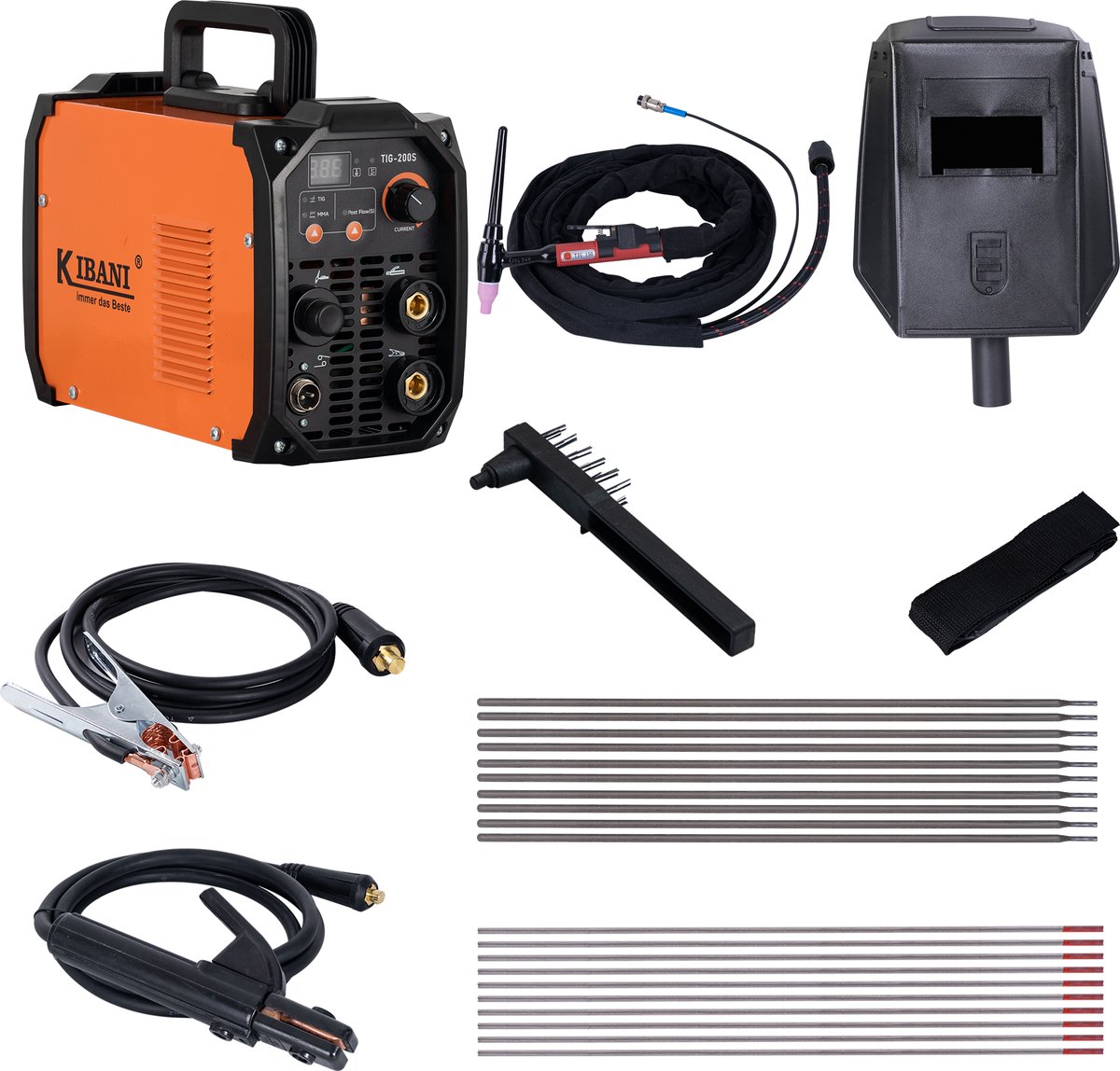 Kibani Lasapparaat TIG-200S incl. 2 kg laselektroden & 20 wolfraamelektroden - TIG & MMA Lasapparaat tot 4.0 mm - IGBT-Inverter-Technologie - Compact en Lichtgewicht - Elektrisch Lasapparaat 220V - RVS / Elektrode Lassen