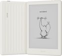 Witte BOOX Go 6 (Gen II) e-reader met geribbeld deksel, opengeklapt met getekende olifant op scherm.