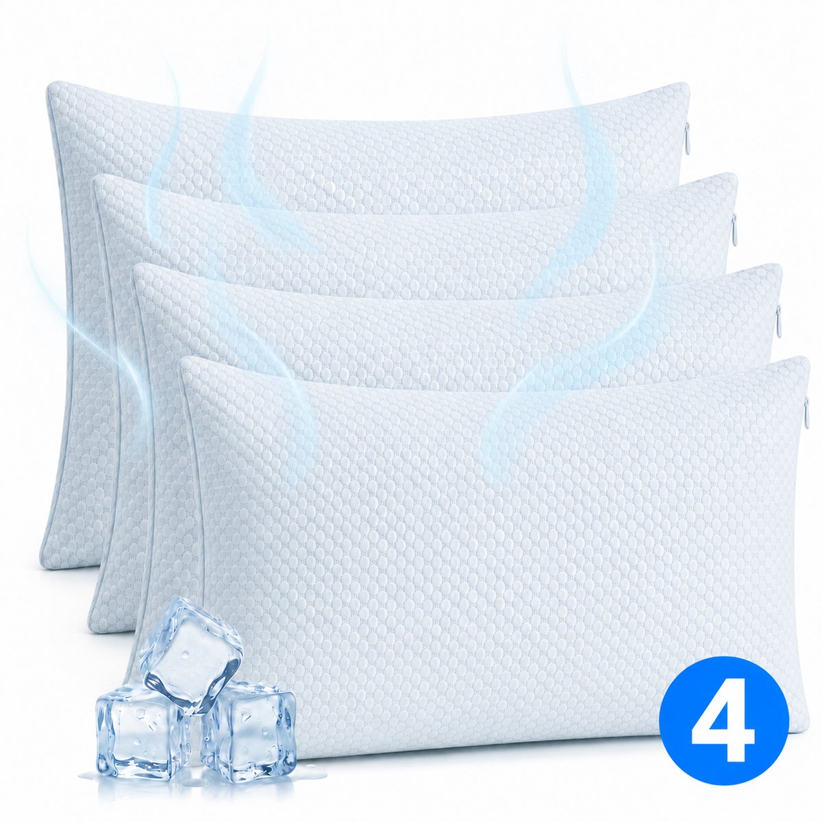 Verkoelend Kussensloop 4 Stuks - Temperatuur Regulerend Koel Kussensloop - 50 × 70 cm - Verkoelend Kussenhoes - Cooling Pillowcase - Cool Pillow - Kussensloop voor Zomer - Verkoelend Kussen - Beddengoed - Koelkussen voor Mens - Wit - Silvergear