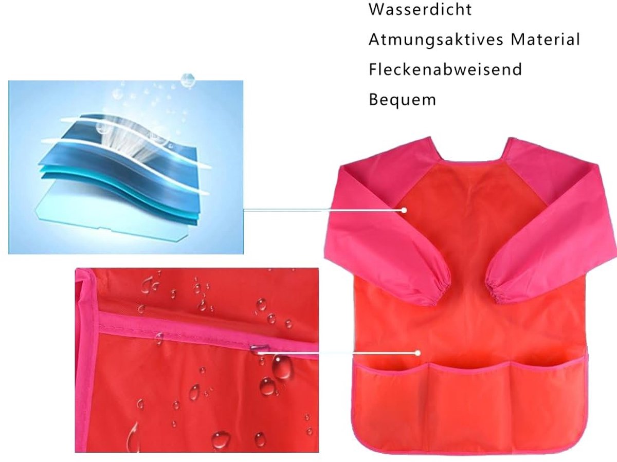 Dailygoods- Schilderschort Waterdicht - Kinderschort met Mouwen - Verstelbaar - 3 Vakken - Onderhoudsvriendelijk - Veilig en BPA-vrij