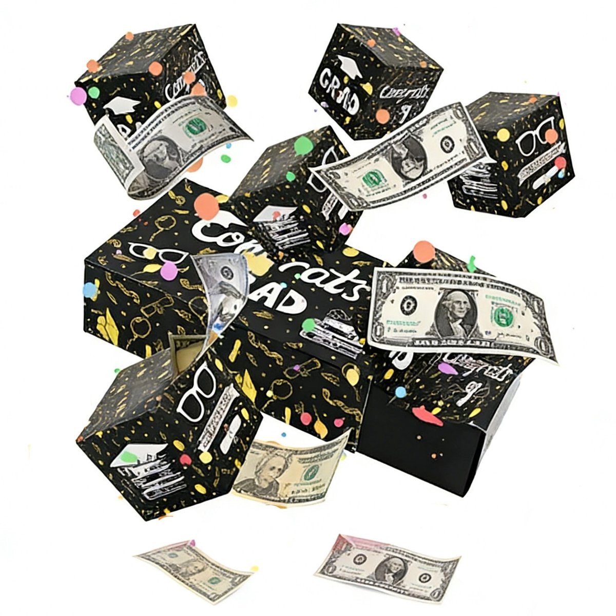 Dailygoods- Verrassingsdozen 10 stuks - Geschenkdozen met deksel - Afstudeerfeest Decoratie - Zwart/goud - Duurzaam Papier - 17 x 10 x 5 cm