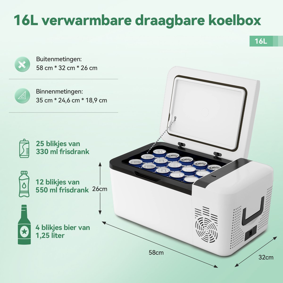 Puluomis Compressor Koelbox Elektrisch 12V en 230 volt - Camping Koelkast - Auto - Koeling en verwarming - 16L - Frigobox - Wit – foto 3