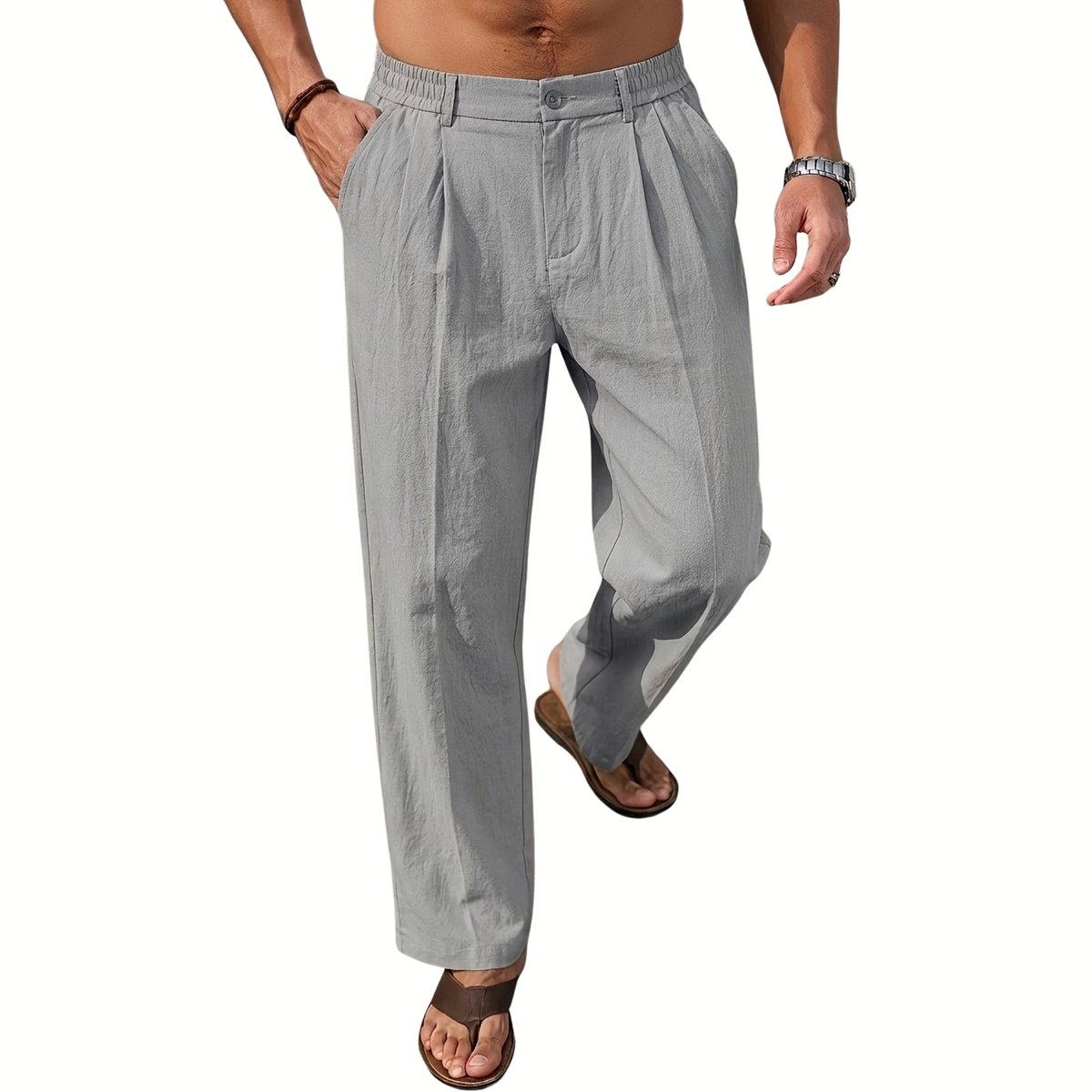 Currero Linnen Broek Heren - Zomerbroek - Volwassenen - Lange Broek - Pantalon - Strandbroek - Zomer - Ibiza Stijl - Lichtgrijs XL