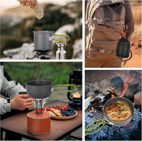 Camping kookset 2 personen - Camping kookgerei set - Pannenset - Incl camping servies - Camping pannenset - Outdoor kookgerei - Kookgerei met inklapbaar bestek - Mini camping kookset — afbeelding 3