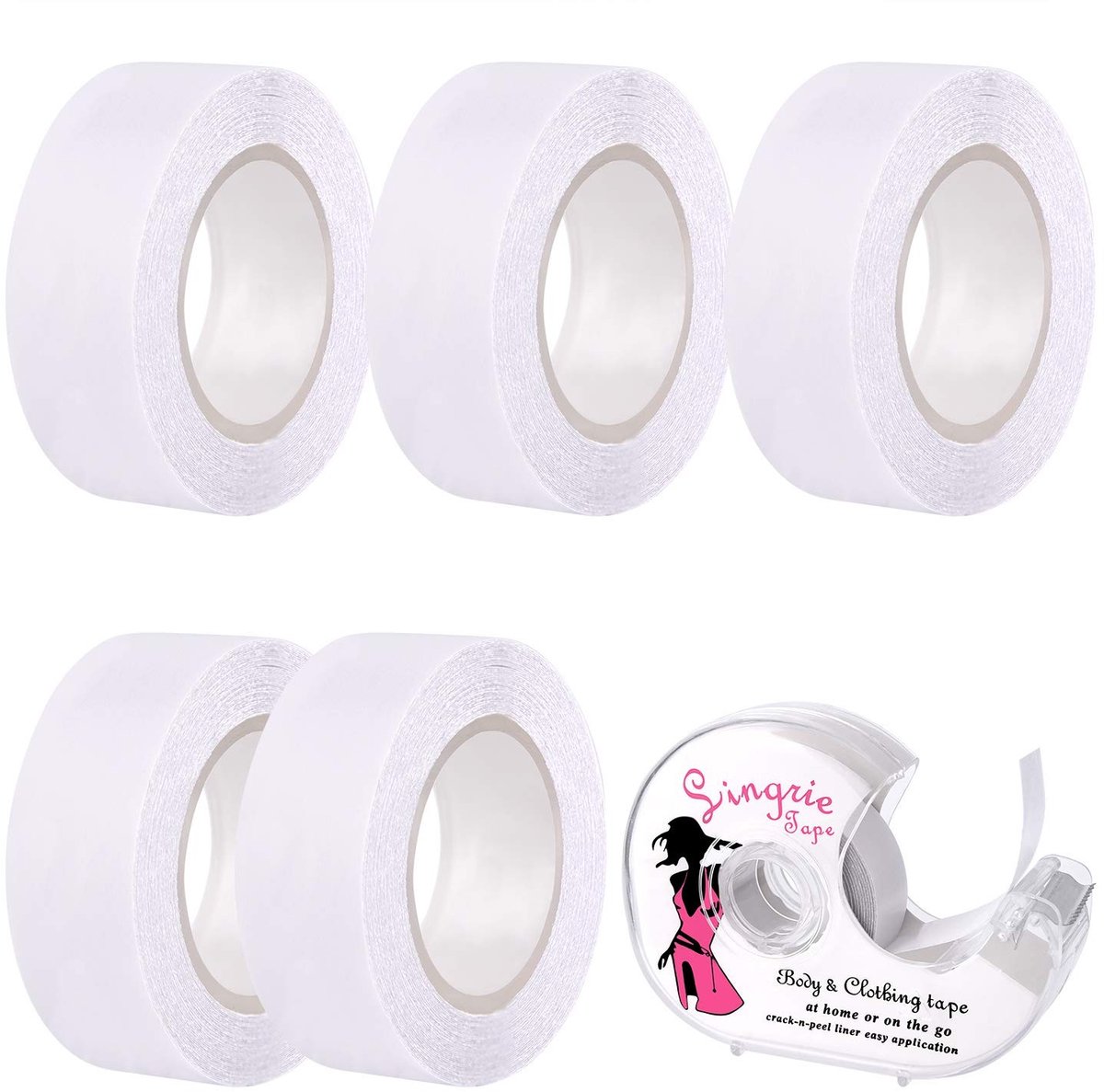 Dailygoods- Lichaamsband 6 Rollen - Dubbelzijdige Kledingband - Plakband Dispenser - Tepelafdekking - Geheime Beha-Pads - 15 mm x 3 m