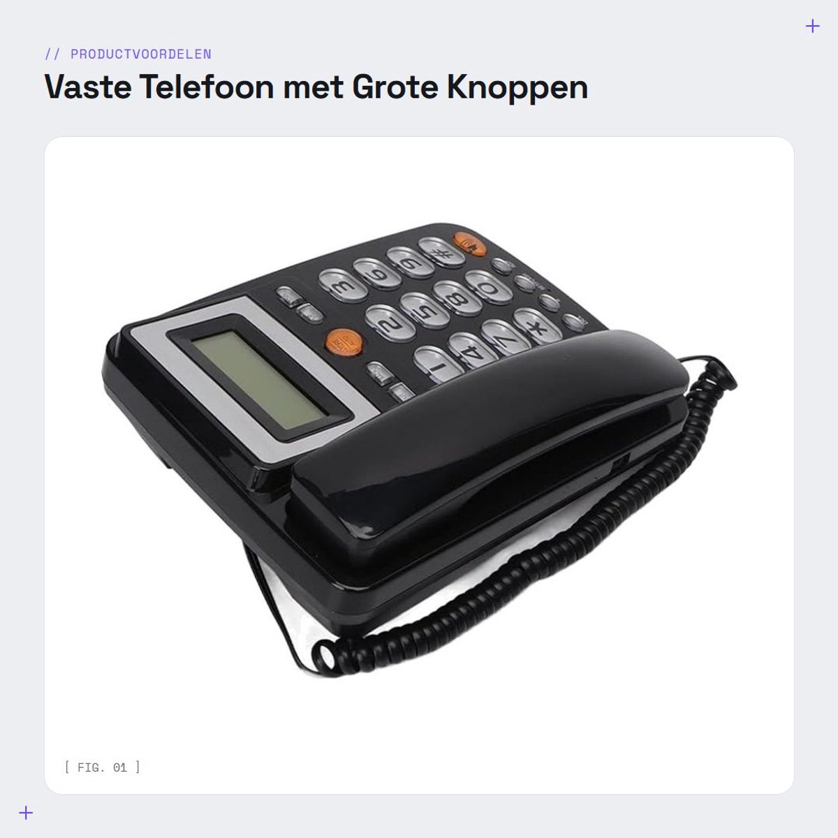 Dailygoods- Vaste Telefoon - Gebruiksvriendelijke Grote Toetsen - Instelbare LCD-Heldereid - Snelkiestelefoon - Handsfree Bellen - Zwart ABS-Materiaal - Seniorentelefoon