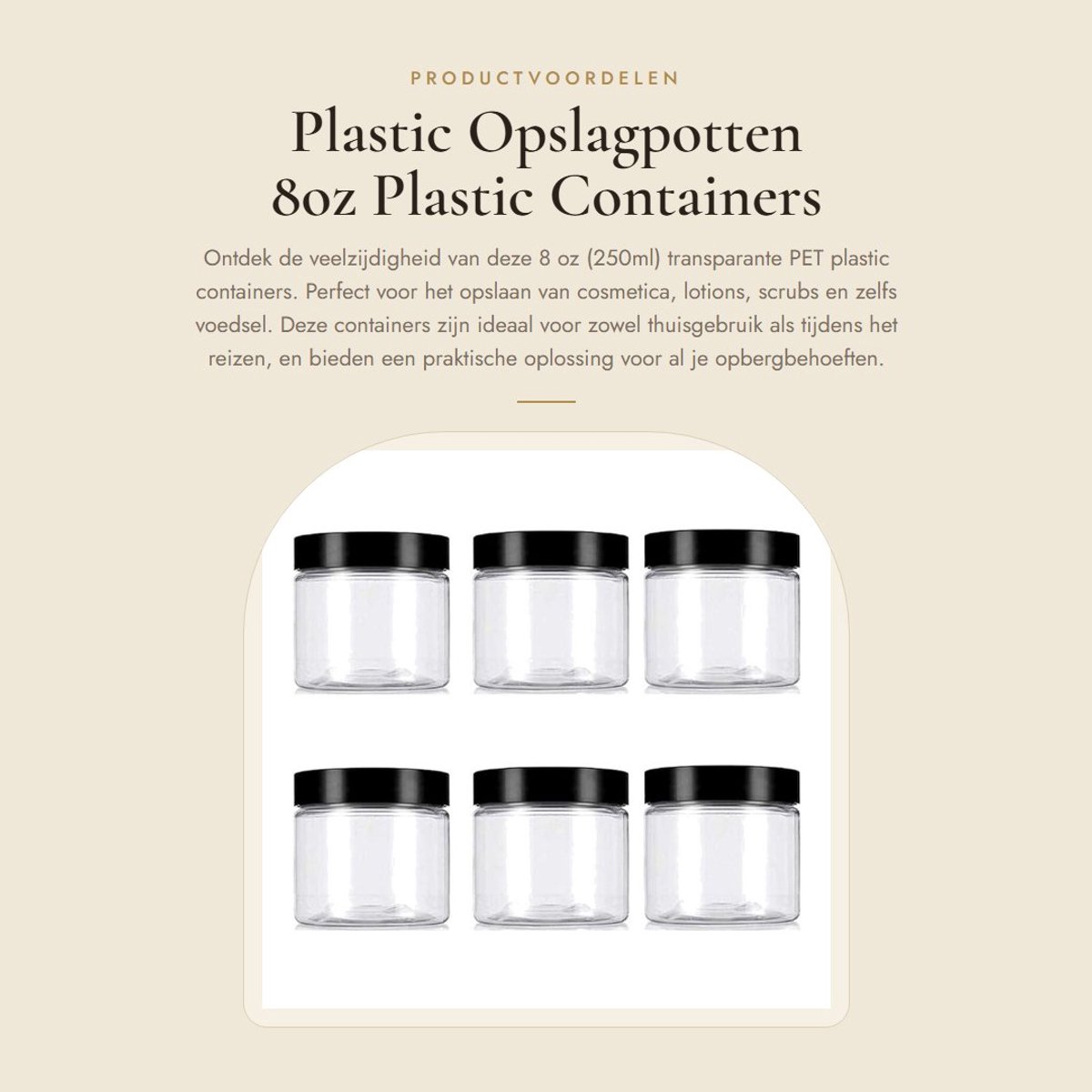 Dailygoods- Plastic Containers 8oz - 250ml PET Jars - Cosmetica/Voedsel - Opbergcontainers - DIY - Schuine Deksel - Potjes