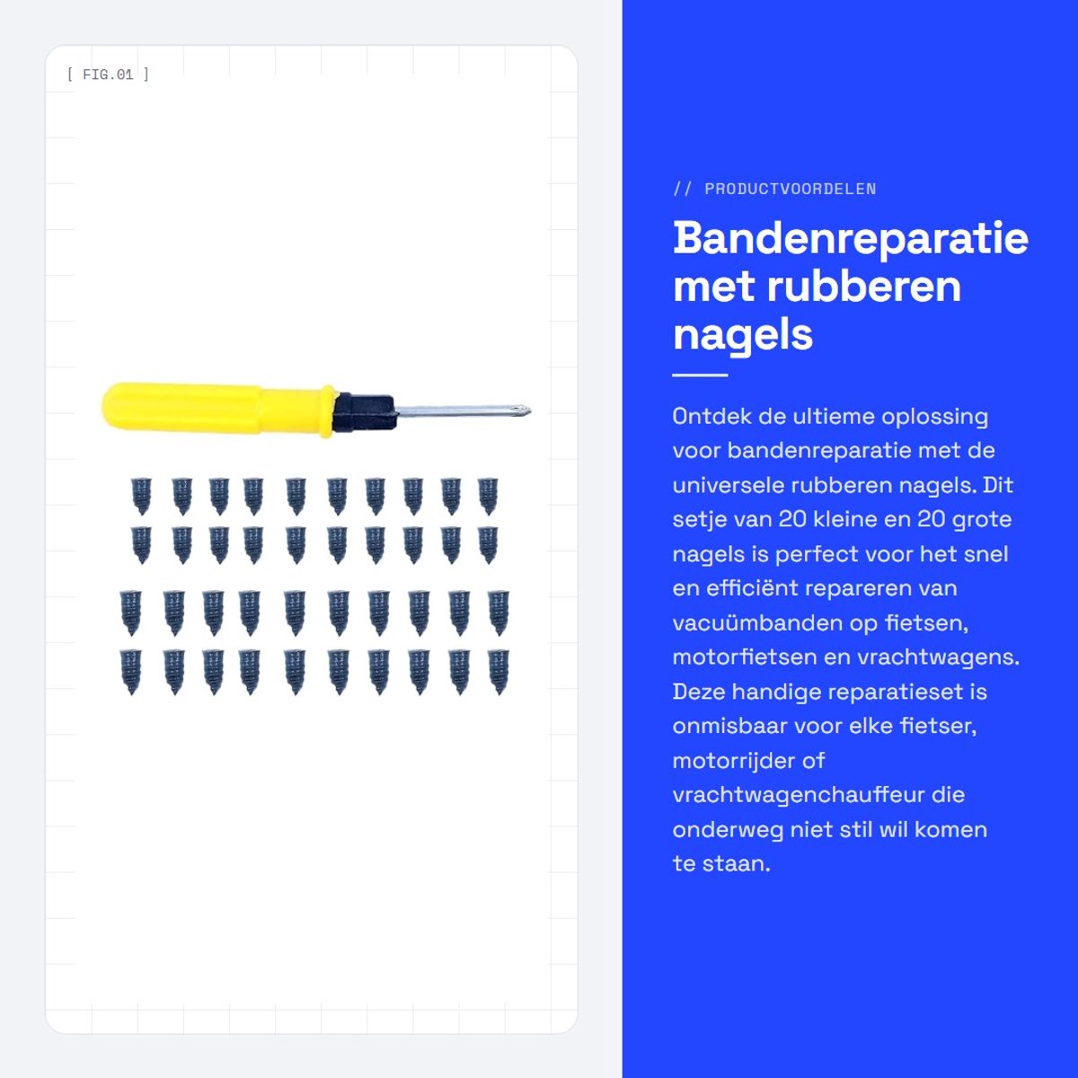 Dailygoods- Bandenreparatie Set - Universeel Reparatiegereedschap - Rubber Nagels - Voor Fiets/Motor/Vrachtwagen - Slijtvast en Eenvoudig te Gebruiken - 20 Kleine + 20 Grote - Bandenreparatieset