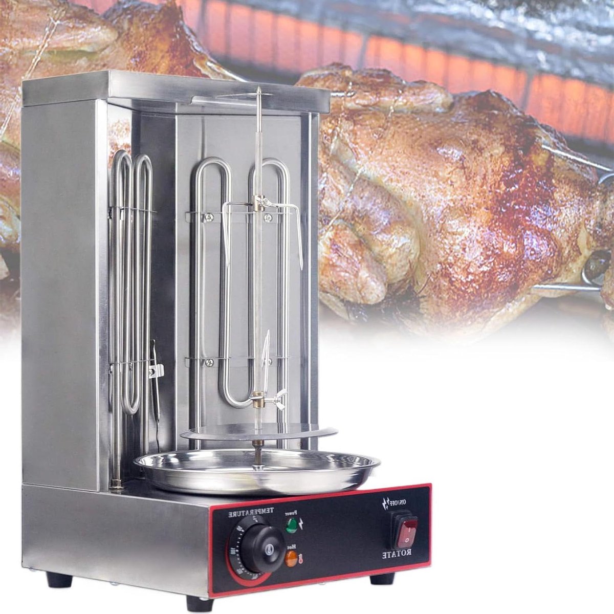 Verticale Grill - Draaiende Brochette - Gourmet Maaltijden - Automatische Rotatie - 3000W Vermogen - Zilver