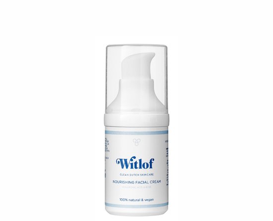 Een Witlof Nourishing Facial Cream flesje met pompdispenser op een witte achtergrond.