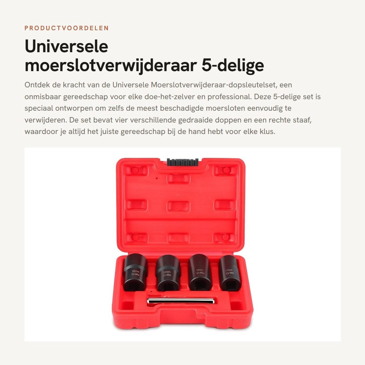 Dailygoods- Moerslotverwijderaar Professionele 5-delige Set - Gripmoerboutverwijderingsset - Gedraaide Doppen - 1/2 inch Aandrijving - Geschikt voor Meest Voorkomende Groottes - Moerboutverwijderaar