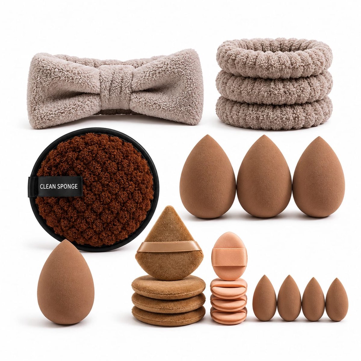 IBORA 20-Delige Luxe Beauty Set – Make-up Sponsen, Haarband & Beauty Accessoires