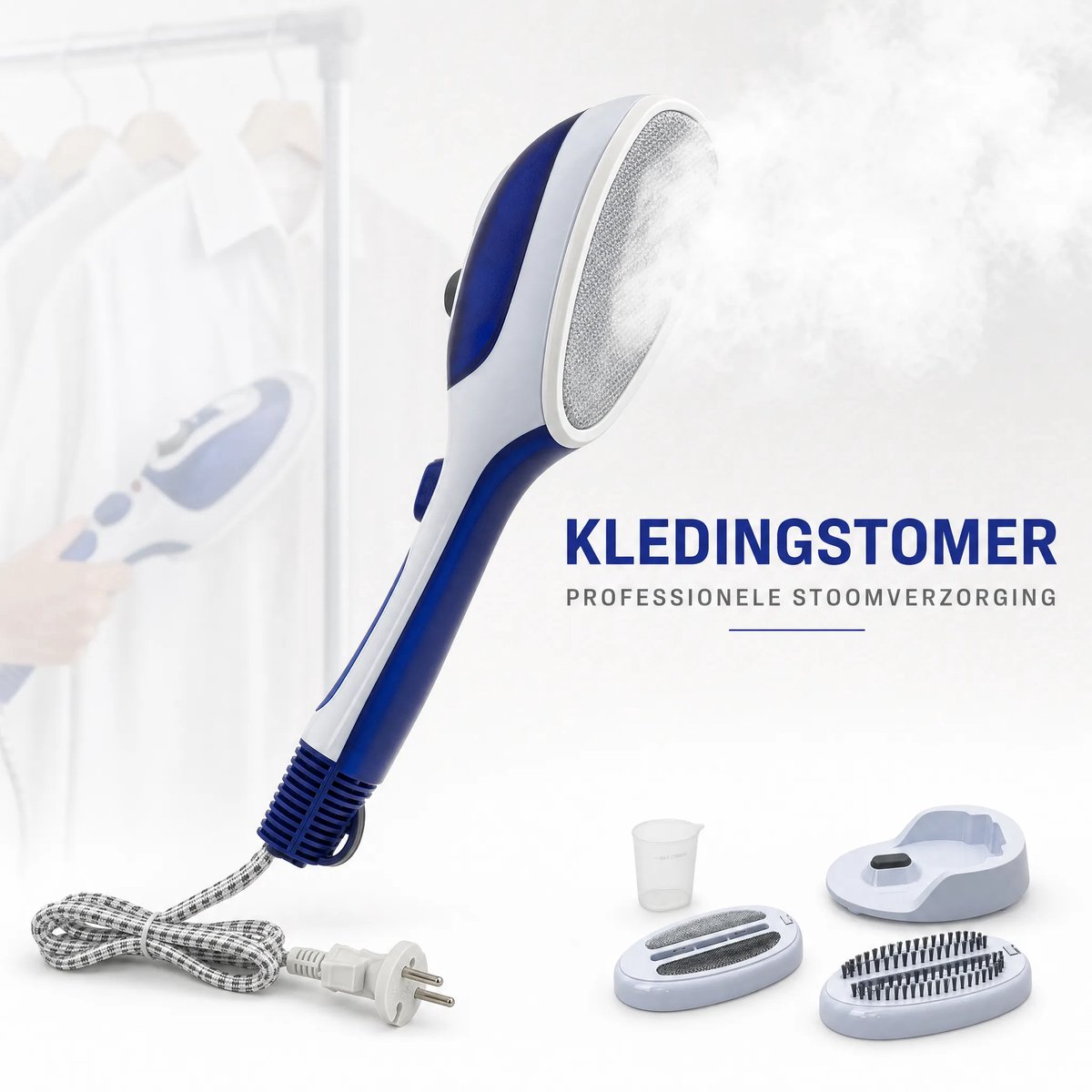 Stoomstrijkijzer / Elektrische Strijkijzer / Kledingstrijker – 230V met EU-stekker – Met pluisborstel, lange borstel & maatbeker – Voor kleding, gordijnen, tafellinnen – Snel opwarmen – Incl. handleiding