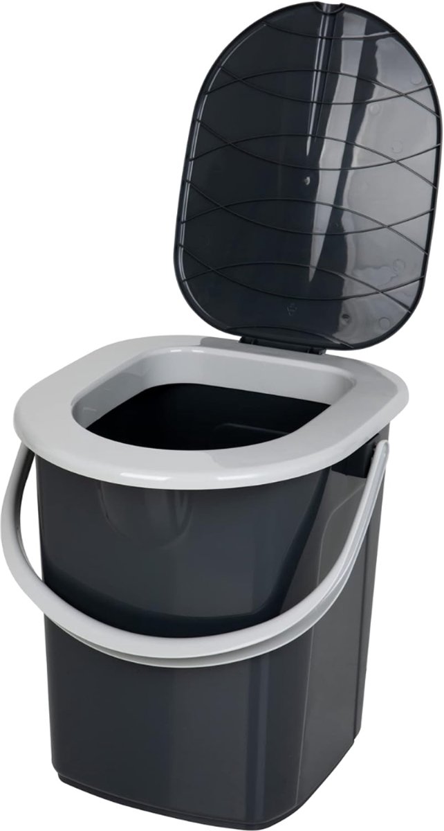 QIN® Toiletemmer Met Deksel - Toiletemmer - Draagbaar Toilet - Zwart - 38cm x 35cm x 37cm