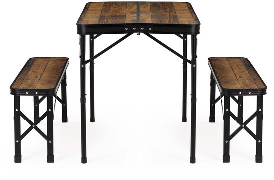 Springos Picknick Tafel Met Bankjes - Campingtafel - Campingset - Biertafel - Horeca -Tafel - Bankjes - Opvouwbaar - Bruin - 90 x 60 x 70 cm — afbeelding 2