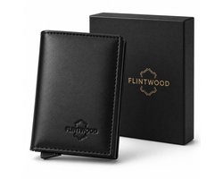 FLINTWOOD SLIM® Pasjeshouder Mannen Uitschuifbaar - RFID Kaarthouder - 9 Pasjes - Echt Leer - Magnetische sluiting - Slim Wallet Heren - Zwart - Luxe Cadeaubox