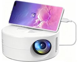 Mini Projector - Mini beamer - Draagbaar - Zakprojector - Draagbare Thuisbioscoop – Ondersteunt – Voor Kinderen & Smartphone – Rond – wit – 11x11x4.7cm