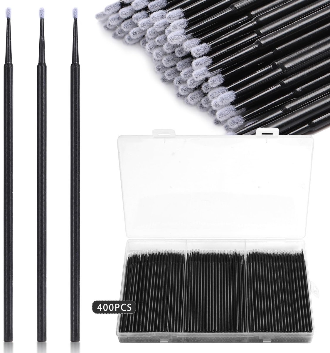 LISM-400 micro-applicatieborsteltjes, micro-wattenstaafjes Geschikt voor het verlengen van wimpers en herbruikbare 2 mm precisie-mascara-wattenstaafjes Geschikt voor het reinigen en aanbrengen (zwart).