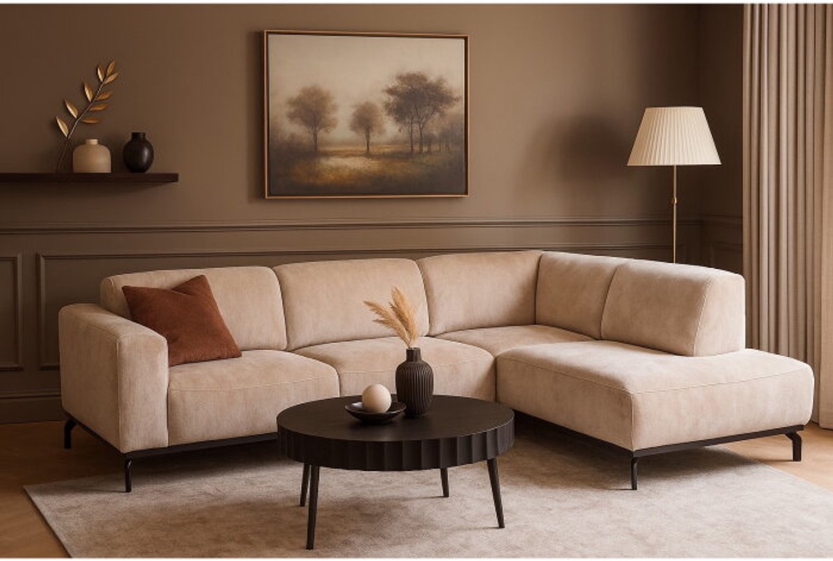 Meubelplaats Hoekbank Avani met ottomane rechts - Beige – 256x188x77 cm – Modern