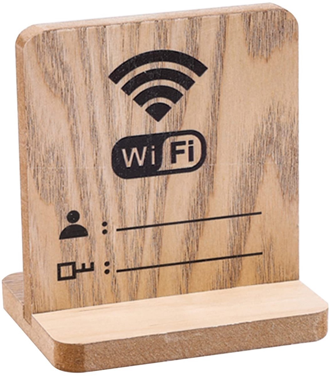 Dailygoods - Wifi-bord - Houten wachtwoordhouder - Vrijstaand ontwerp - Houten standaard - Decoratief en praktisch - Geschikt voor thuis of kantoor -...