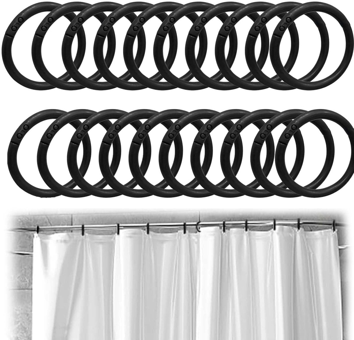 Dailygoods- Gordijnringen 100 stuks - Binnendiameter 40 mm - Douchegordijn Ringen - Gordijnhaken - Kunststof - Lichtgewicht en gemakkelijk schoon te maken - Douchegordijnringen