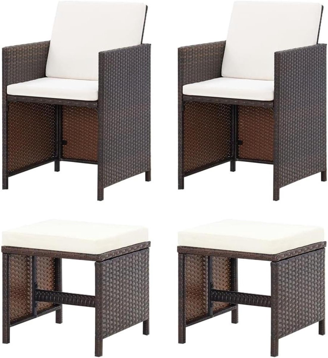 Tuinstoel Kruk Set - Loungeset Outdoor - Buiten Ontspannen - Weerbestendig Rotan - 52x60x85 cm - Bruin