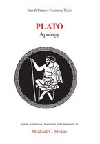 Boekcover van Plato's Apology met een klassieke afbeelding van een zittende man met een staf binnen een Griekse sleutelrand.