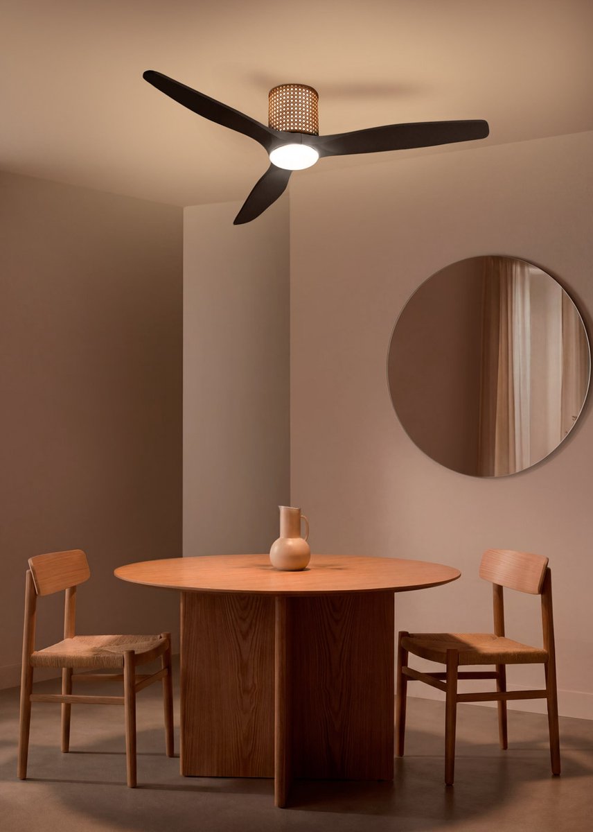 CREATE - Plafondventilator stil 40W (Ø132cm) - Sfeer- en hoofdverlichting LED - Afstandsbediening - 6 snelheden - Programmeerbaar - WIND CALM CUSTOM RATTAN