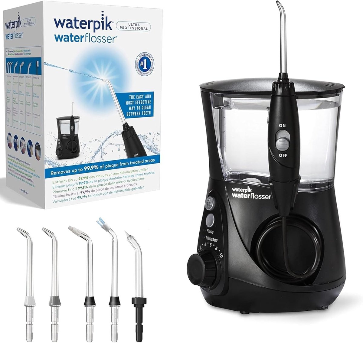 Elektrische Waterflosser – 6 Opzetstukken – 10 Drukstanden – 650 ml Waterreservoir – Zwart