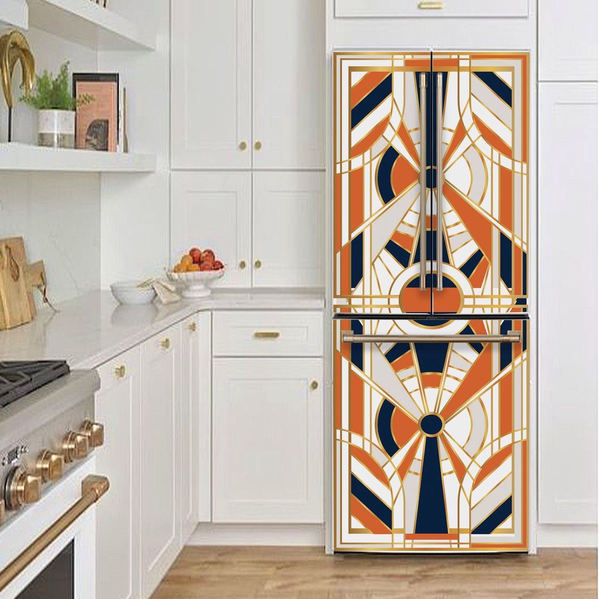 Dailygoods- Koelkaststickers - Zelfklevende Vinyl Folie - Abstract Vintage Wit/Goud Patroon - Waterdicht - Verwijderbaar - 28,6x163cm - 2 Stuks - Fridge Wrap