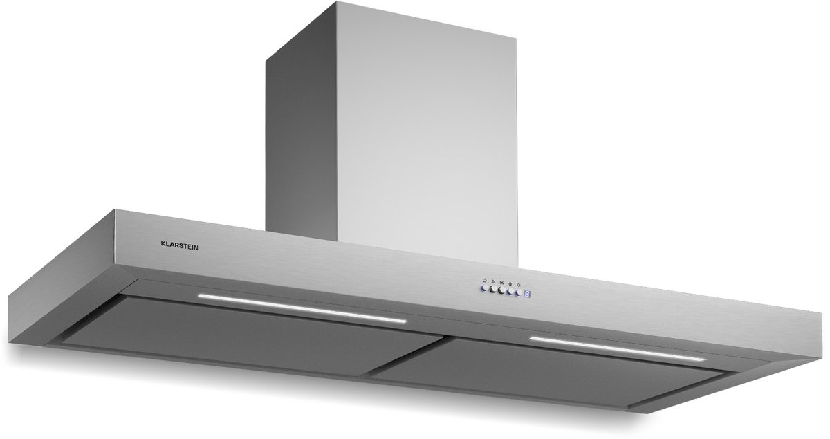 Klarstein afzuigkap 120 cm recirculatie/afvoer, afzuigkap voor de keuken, afzuigkap met filter, afzuigkap met krachtige luchtstroom van 546 m³/u, wandafzuigkappen met LED-verlichting, afzuigkappen 120 cm