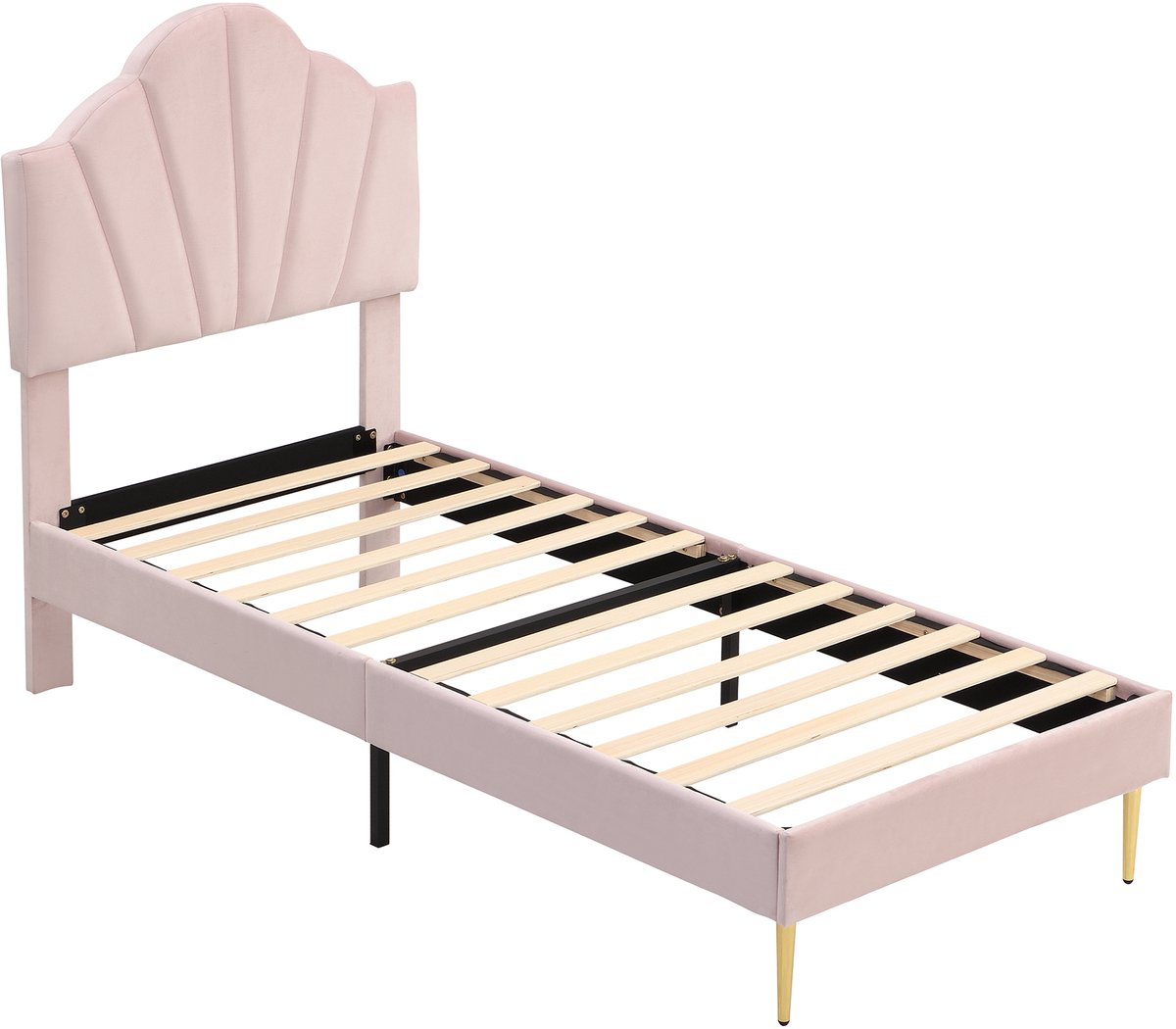 COVREO Bed 90x200 cm roze stof, verstelbaar hoofdeinde en lattenbodem