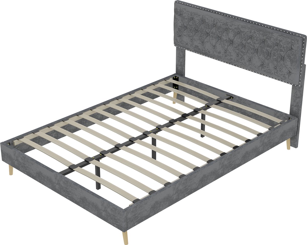 COVREO Bedframe 140x200 cm grijs, met opbergruimte, zonder matras Grey
