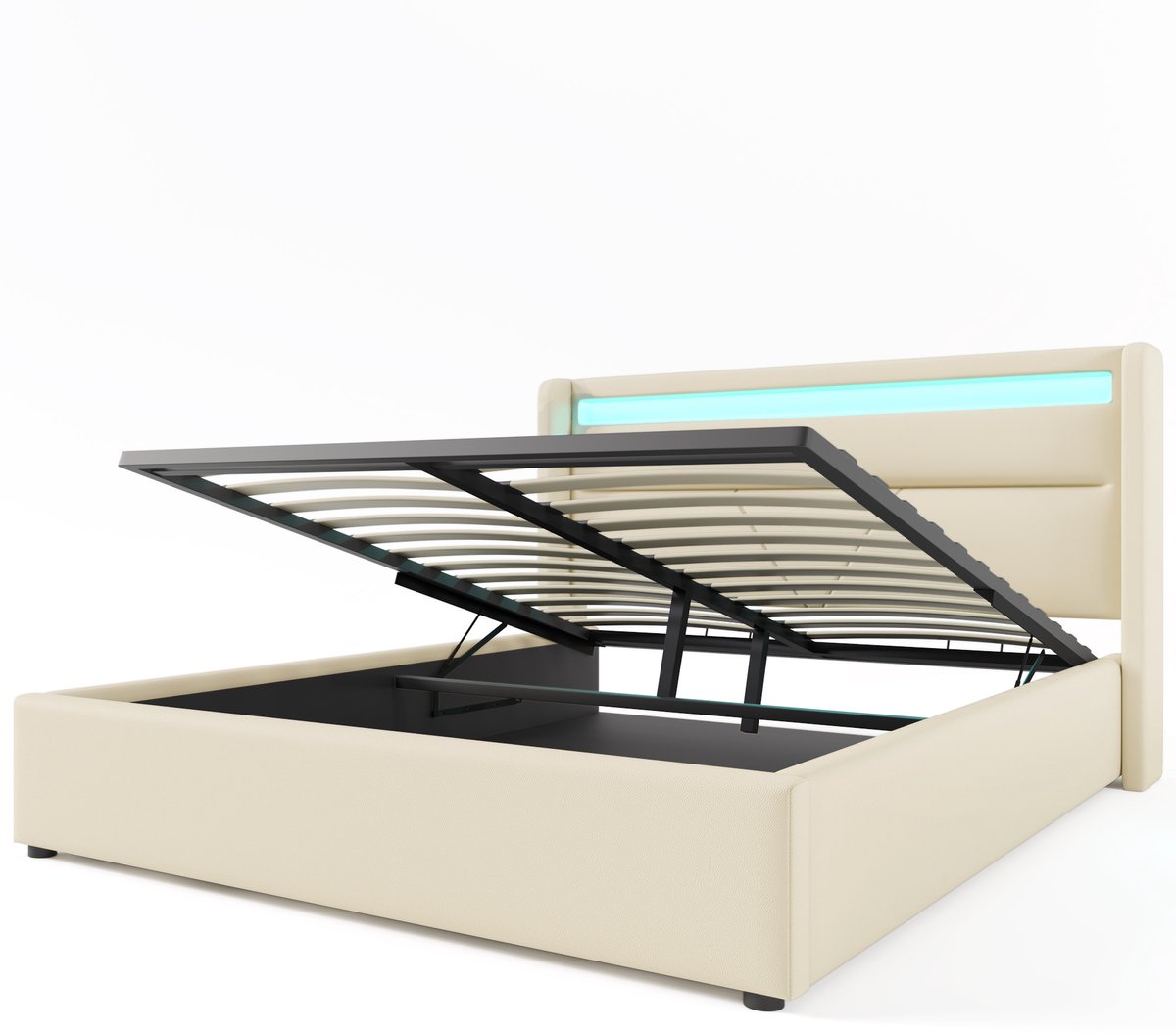 COVREO Bedframe 140x200 cm - wit, LED en opbergruimte, zonder matras
