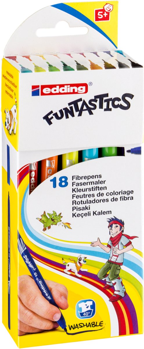 edding 15 FUNTASTICS - kleurstiften voor kinderen - set van 18 - heldere kleuren - dunne punt 1 mm - voor kleurplezier op lichtgekleurd papier en karton - afwasbaar van huid en textiel - zomervakantie - kindercadeau — afbeelding 5