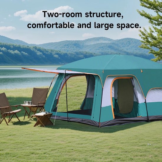 UFTA Campingtent 4-6 Personen - 2-Kamer Slaapkamer en Woonkamer - Waterdicht & UV bescherming - Grote Luifel 185cm - Groen — afbeelding 5