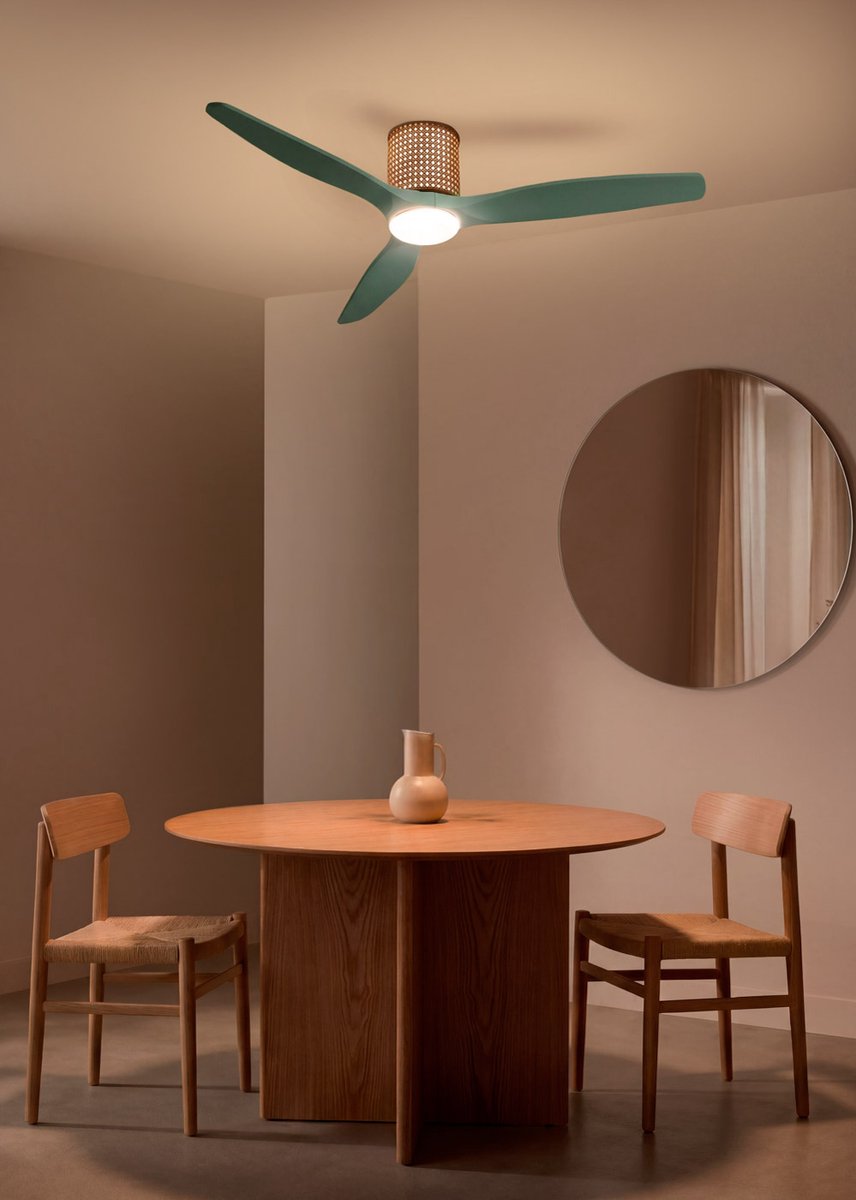 CREATE - Plafondventilator stil 40W (Ø132cm) - Sfeer- en hoofdverlichting LED - Afstandsbediening - 6 snelheden - Programmeerbaar - WIND CALM CUSTOM RATTAN