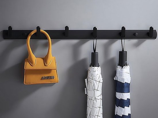 Wandkapstok met 6 Haken – Zwart – Metaal – Kapstok voor Hal, Badkamer en Slaapkamer – Wandmontage van Majestix — afbeelding 4
