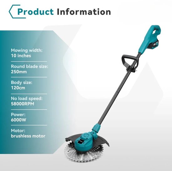 QUESTYR - Grastrimmer - Elektrisch - 18V - 6000W - 10 inch - 58.000 RPM - Opvouwbaar - Tuin Gereedschap - Zwart — afbeelding 3