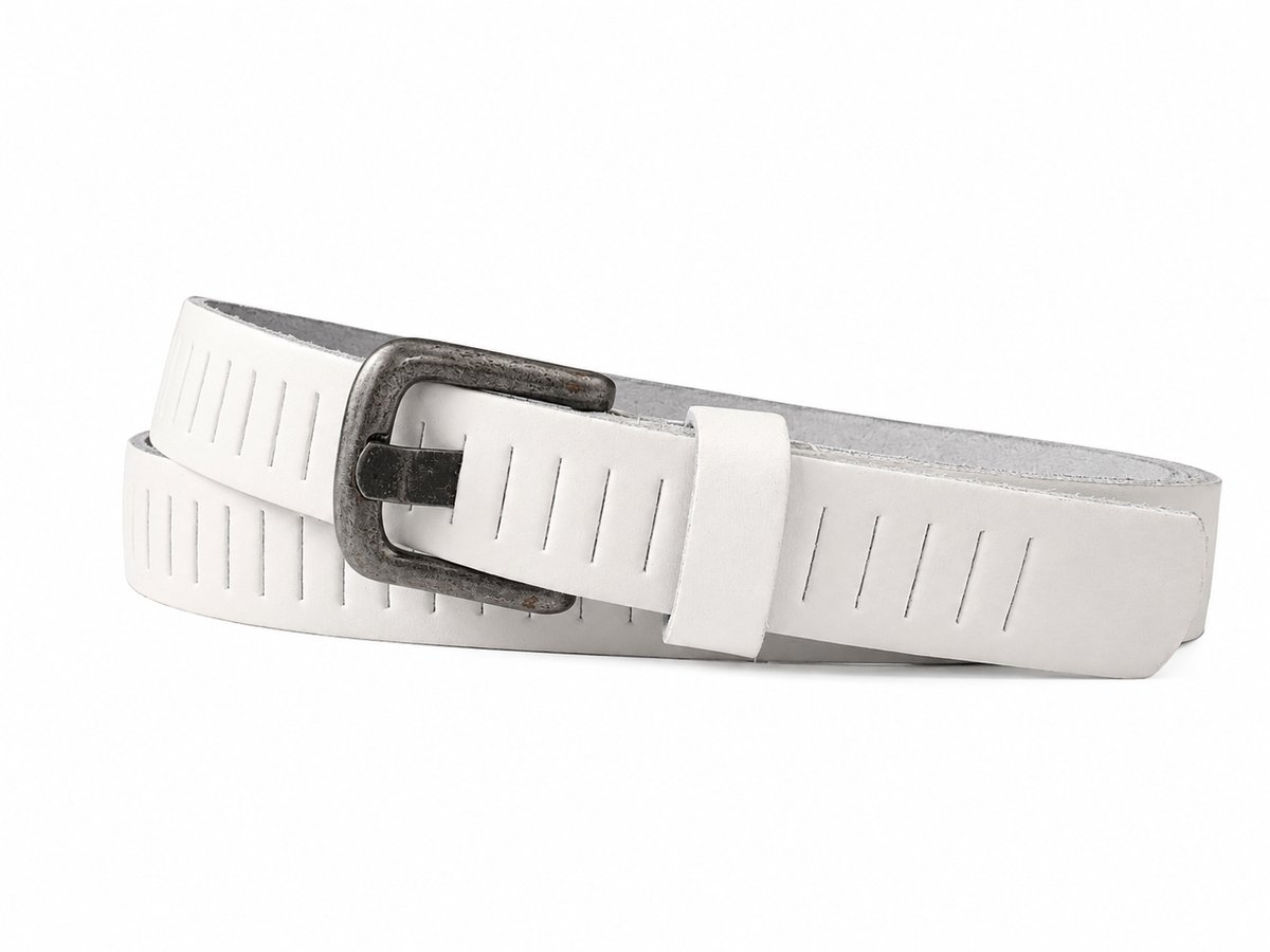 Witte Leren Riem Dames & Heren met Fijne Gleufjes – 3 cm Breed – Stoere Jeansriem van Echt Buffelleer- Maat 95 (totale lengte 110) Broekriem