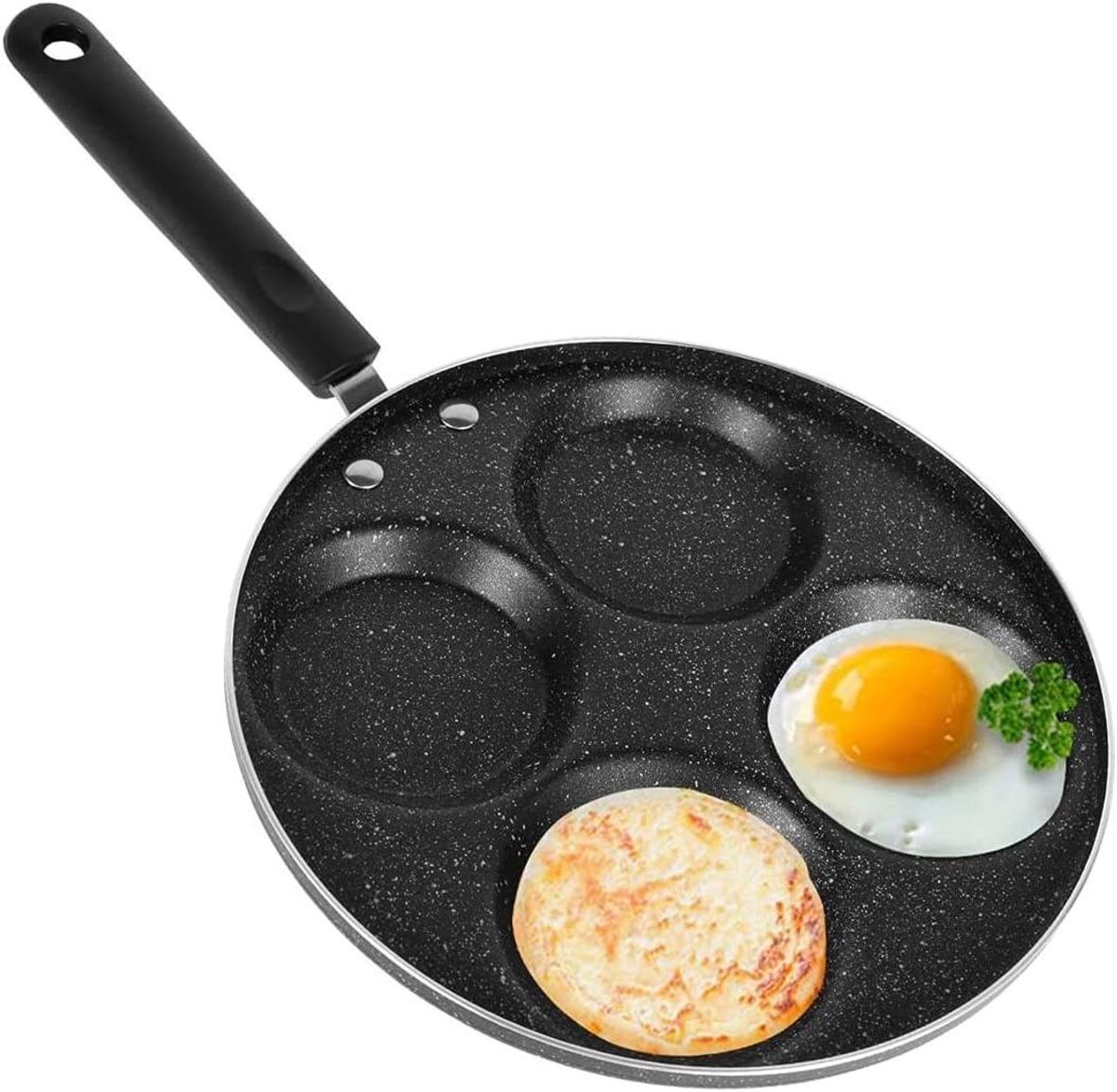 Koekenpan met 4 Holtes - Pannenkoekenpan Ei Pan - Ontbijt Bakken - Antiaanbak Coating - 41 cm - Zwart
