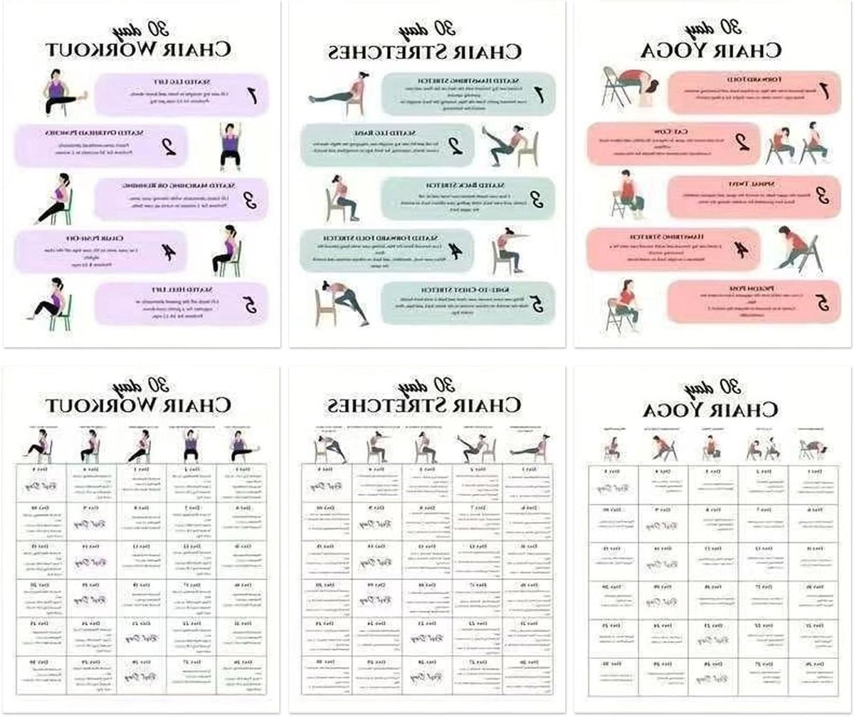 Oefenplan Bords - Zittende Yoga - Fitness Integratie - Geïllustreerde Richtlijnen - 6 Afbeeldingen - Meerdere Kleuren