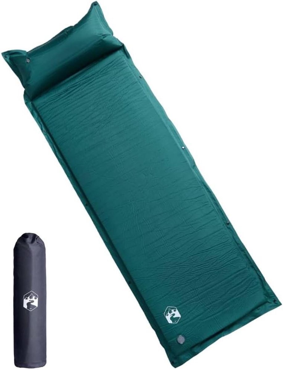 Campingmatras Zelfopblazend - Slaapmat Kamperen - Comfortabel Slapen Buiten - Geïntegreerd Kussen - 190 x 64 cm - Groen