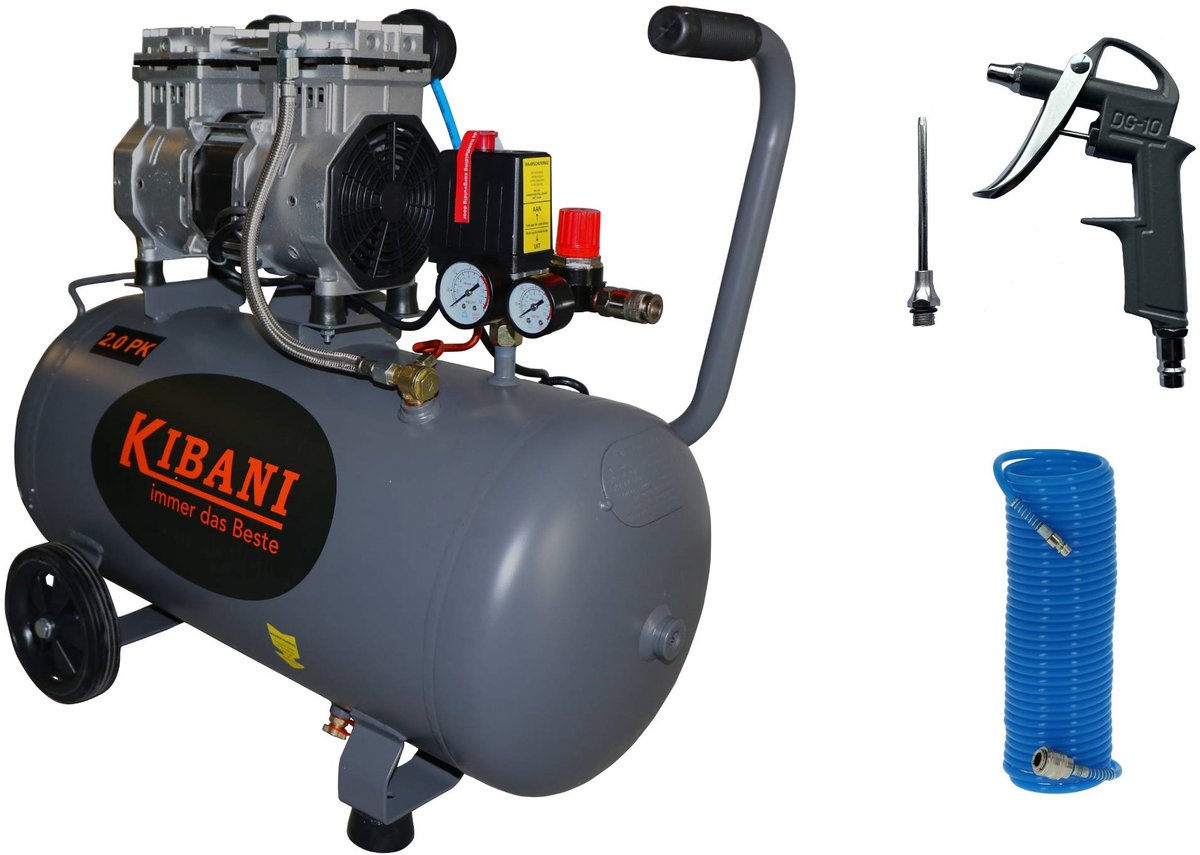 Kibani Super Stille Compressor 50 liter + Luchtslang + Luchtspuit - SET - Low Noise - Compressoren - 50L