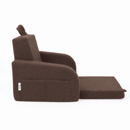 Flumi - 2 in 1 Uitschuifbare Kinderfauteuil - Schuimconstructie - Afneembare Wasbare Hoes - Teddy Stof - Met Zijvakken - Bruin van Merkloos — afbeelding 5